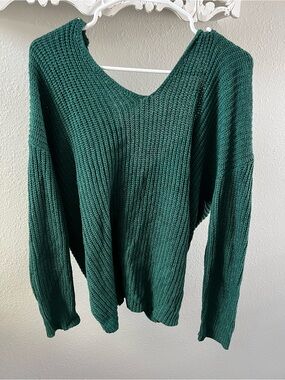 miami Forest Green Ribbed Scoop Neck Sweater